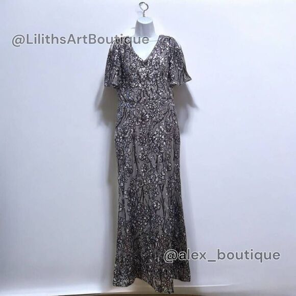 Alex Evening Cold Shoulder Sequin A-line Dress(C036)-Size 10 for Women - Picture 3 of 11